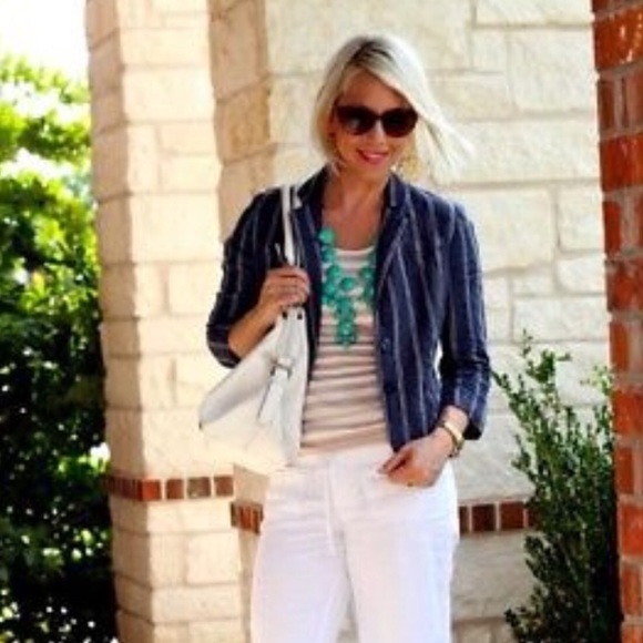 CAbi | Nautical Pin Stripped Blazer 💯 Linen - Picture 1 of 6